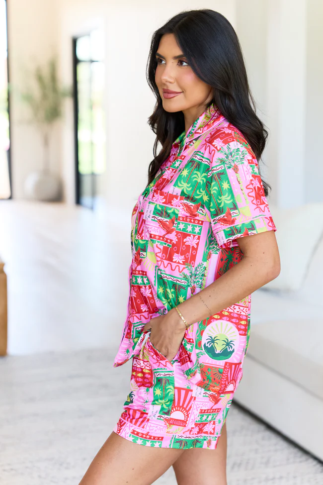 Cozy Crush Short Sleeve Pajama Top - Postcards From Paradise - Image 4