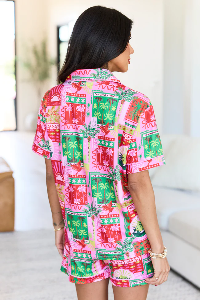 Cozy Crush Short Sleeve Pajama Top - Postcards From Paradise - Image 5