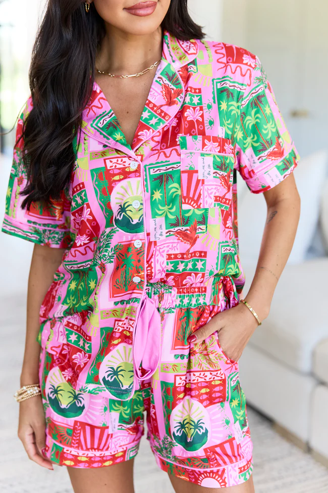 Cozy Crush Short Sleeve Pajama Top - Postcards From Paradise - Image 6