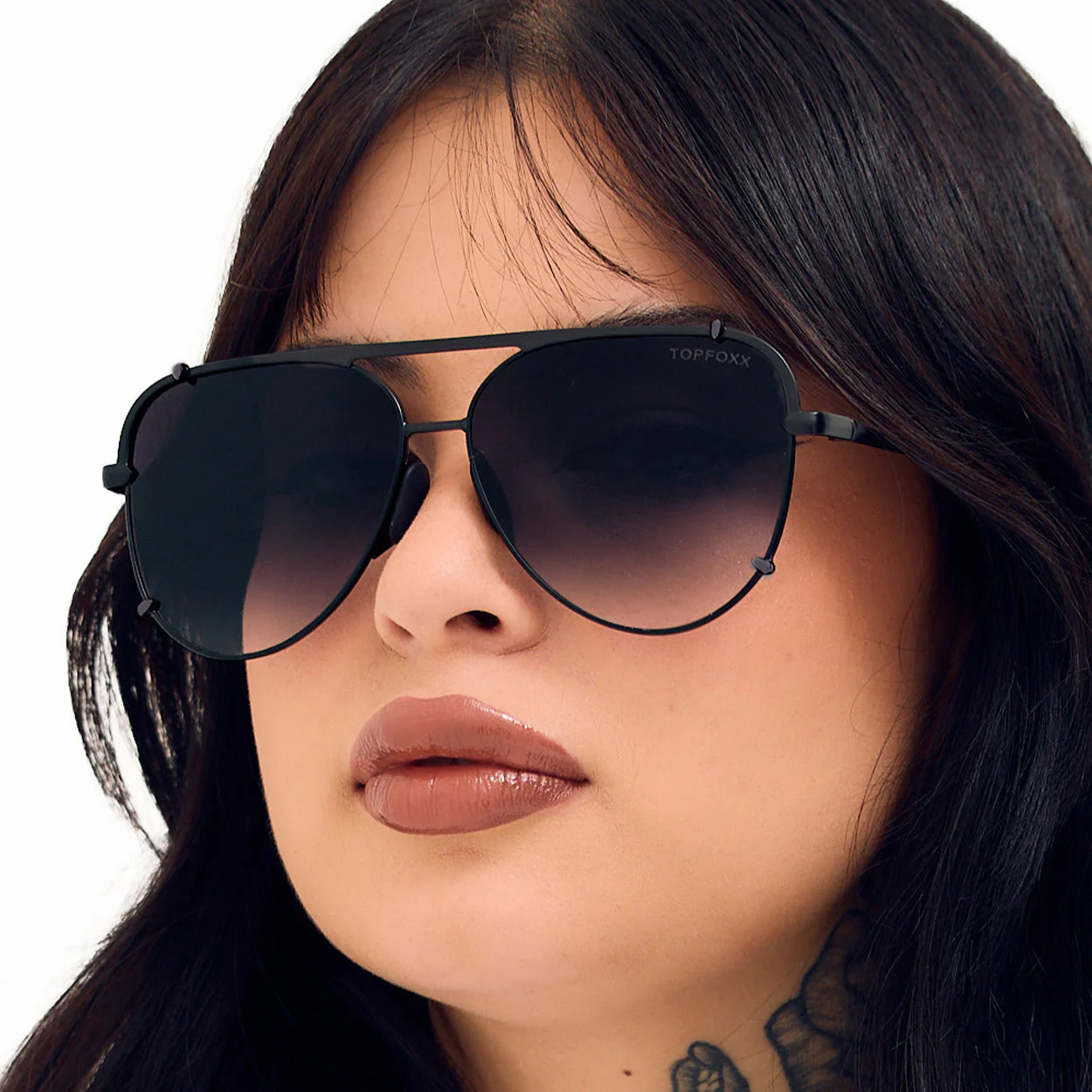 TopFoxx Cristina - Tangle Free - Faded Black Aviator Sunglasses - Image 6