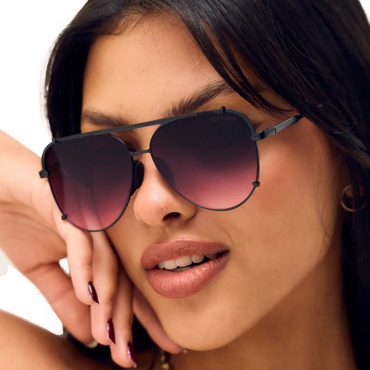 TopFoxx Cristina - Tangle Free - Faded Purple & Pink Aviator Sunglasses - Image 5