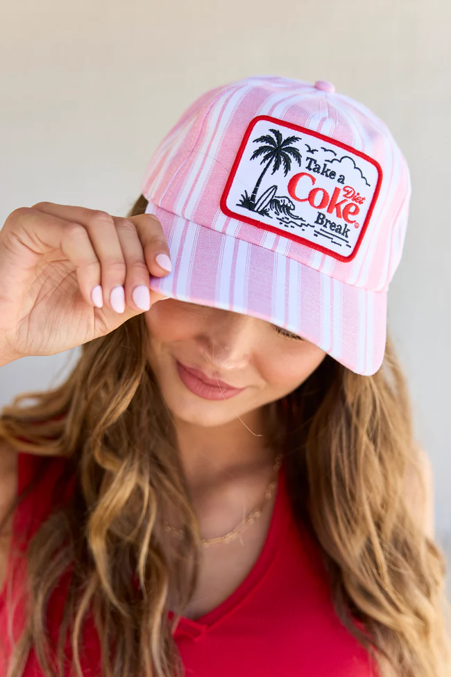 Diet Coke Pink Striped Trucker Hat