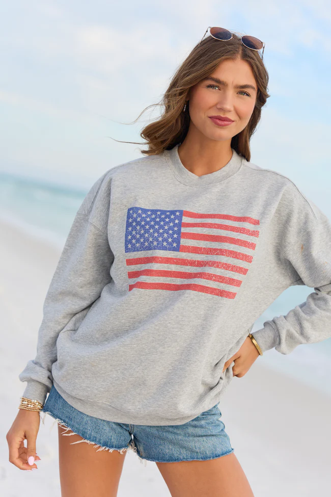 Distressed Flag Light Grey Graphic Sweatshirt - Image 3