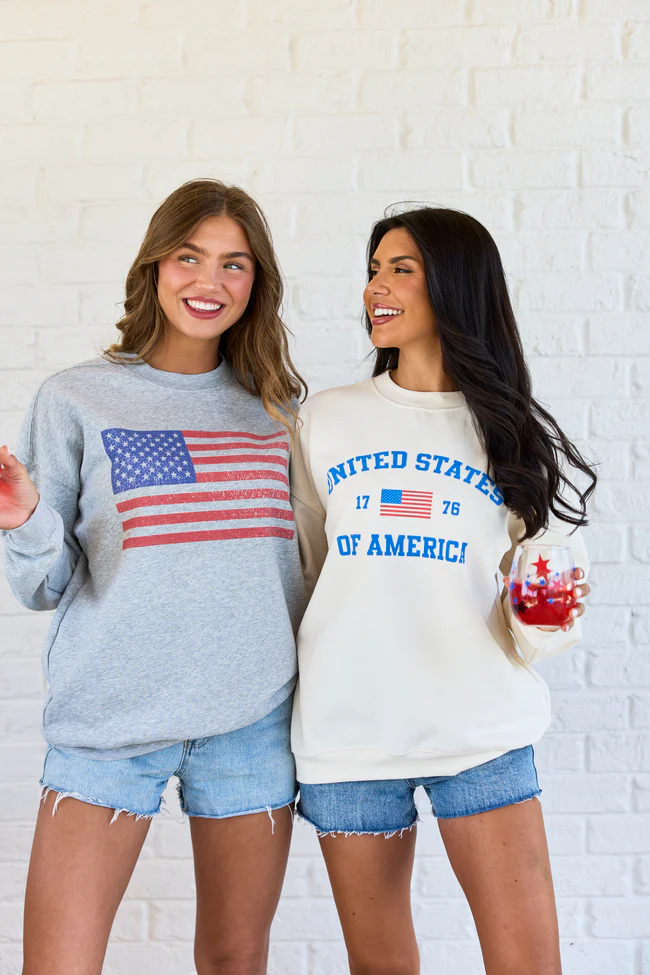 Distressed Flag Light Grey Graphic Sweatshirt - Image 4