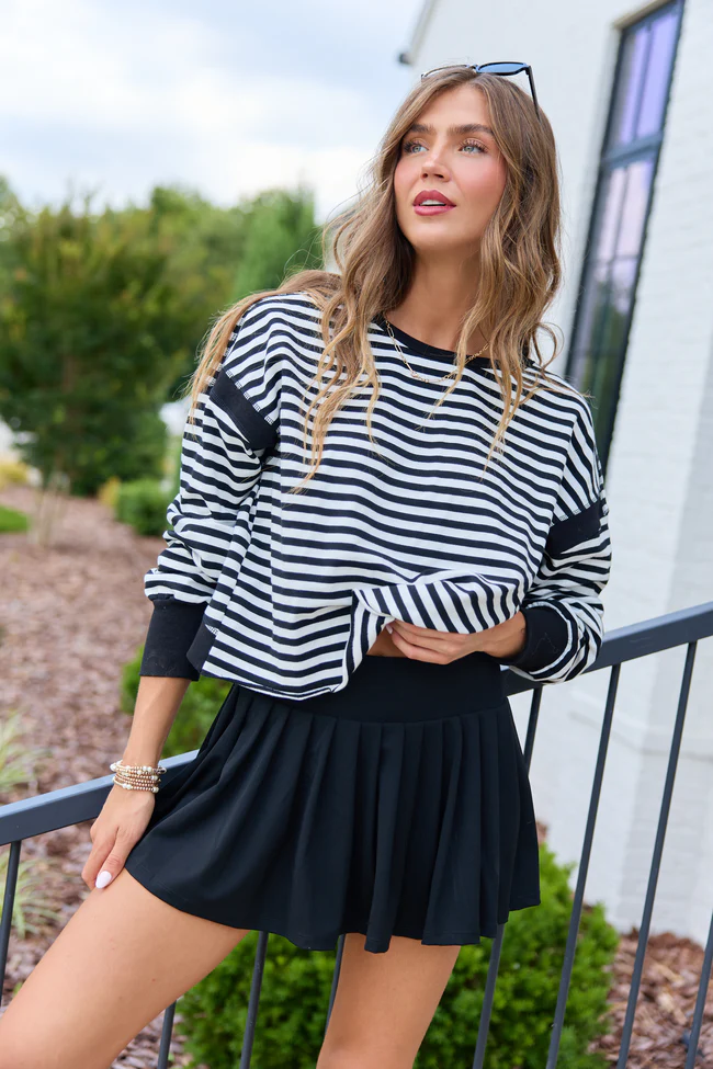 Dominique Black And White Striped Tee - Image 3