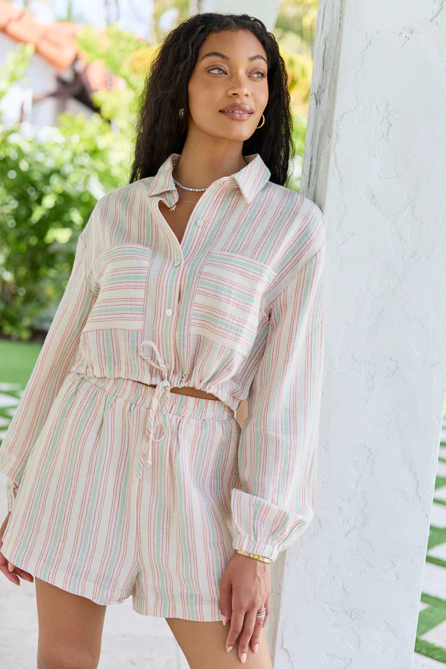 Dream Destination Striped Long Sleeve Top and Shorts Set FINAL SALE