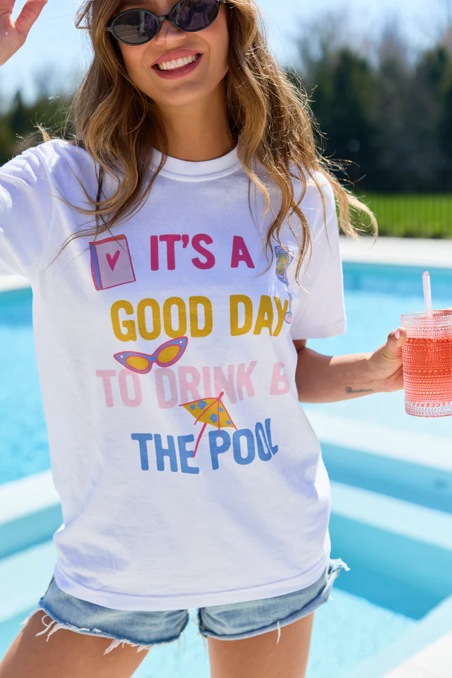 Drink By The Pool White Comfort Colors Graphic Tee - Image 4