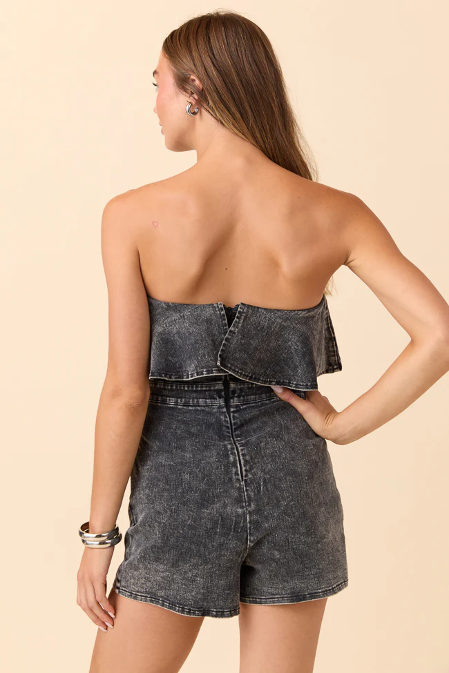 Dusk To Denim Black Denim Wrap Romper FINAL SALE - Image 5
