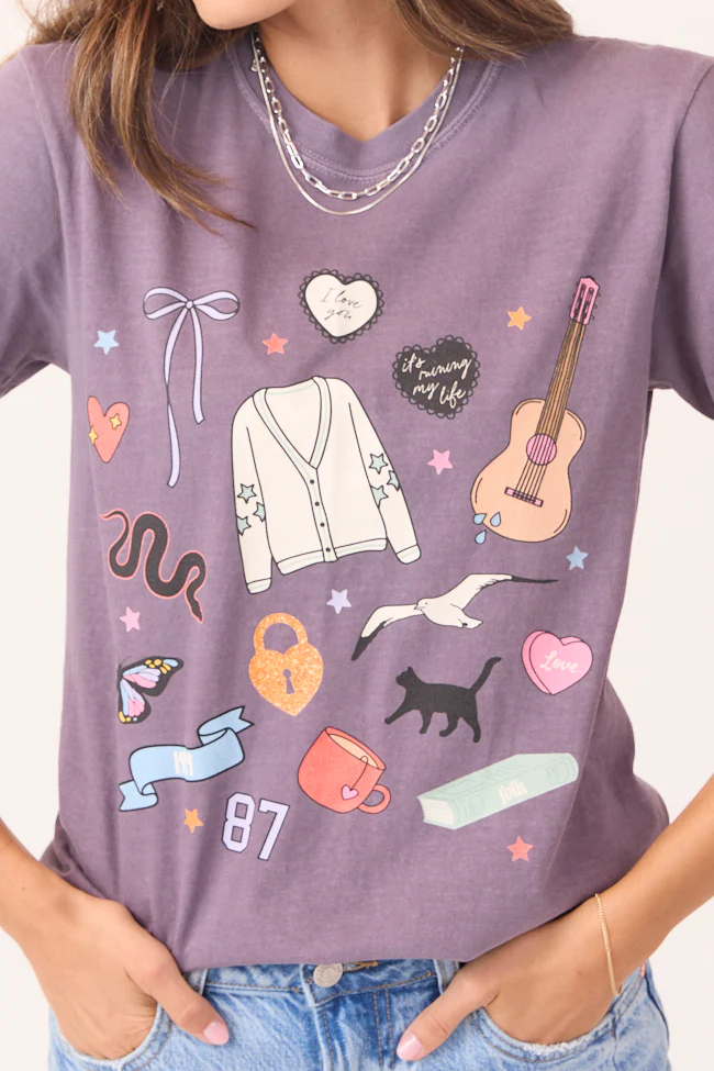 Eras Multi Icons Purple Comfort Colors Graphic Tee - Image 2