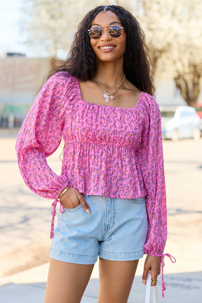 Evelina Pink Floral Ruched Babydoll Top SALE