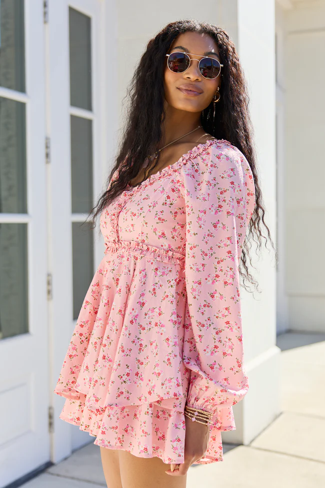 Farah Pink Floral Ruffle Trim Romper FINAL SALE - Image 4