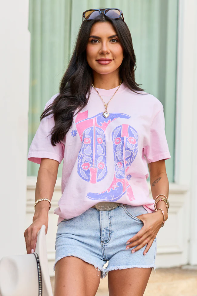 Floral Boots Light Pink Comfort Colors Graphic Tee - Image 3