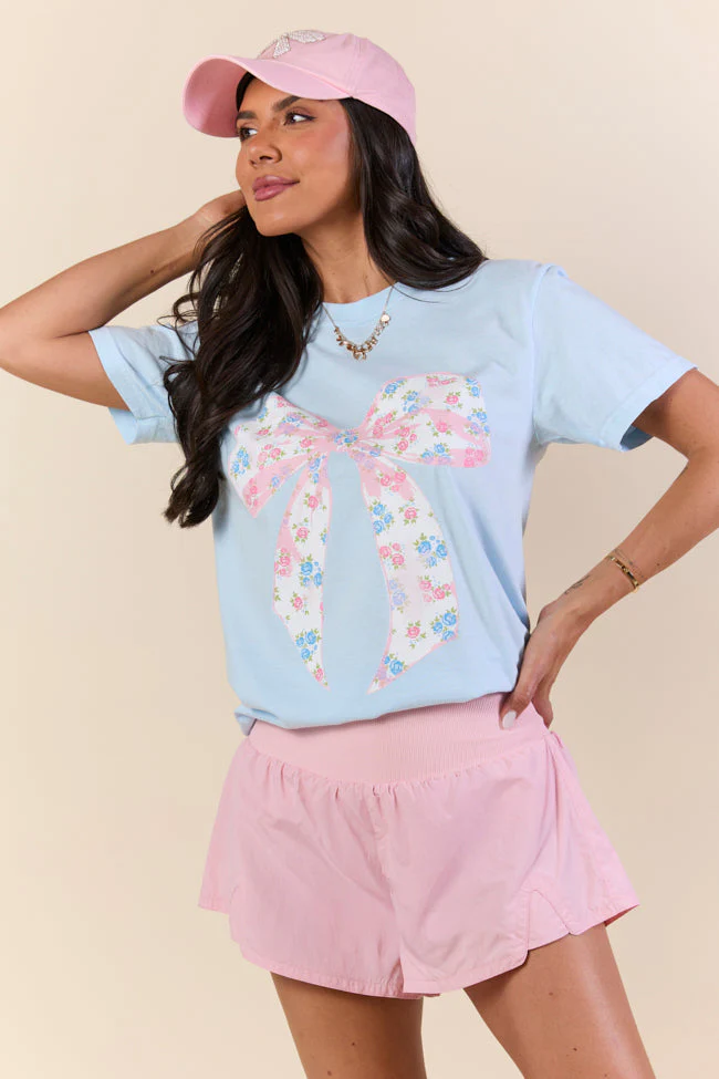 Floral Bow Light Blue Comfort Colors Graphic Tee - Image 3