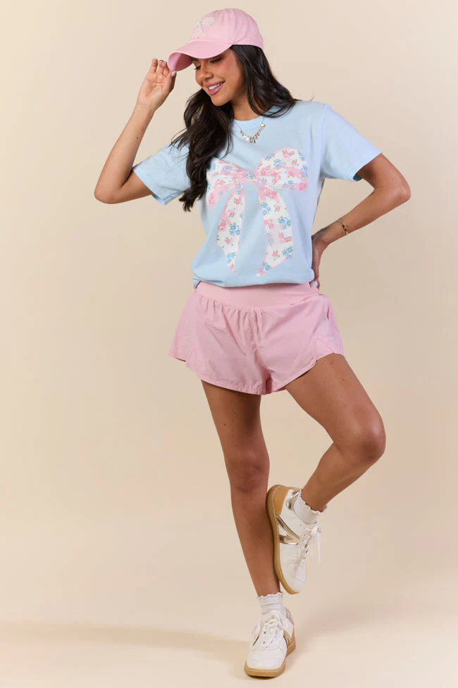 Floral Bow Light Blue Comfort Colors Graphic Tee - Image 4