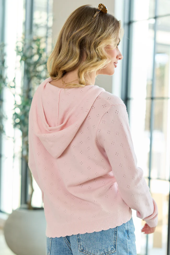 Gemma Pink Pointelle Hooded Cardigan FINAL SALE - Image 5