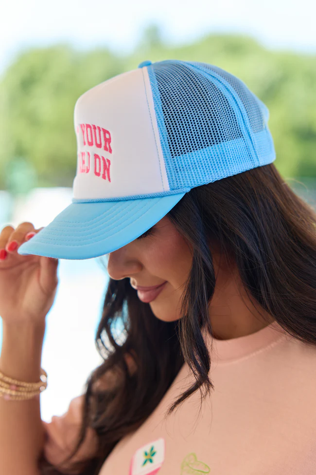 Get Your Mahj On White/Baby Blue Embroidered Trucker Hat - Image 3