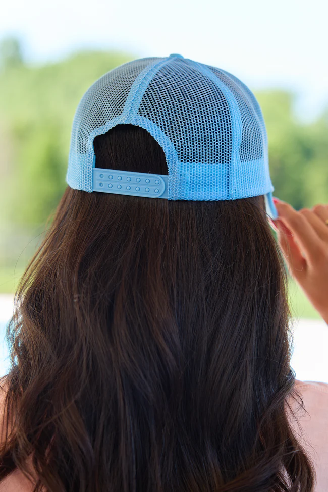 Get Your Mahj On White/Baby Blue Embroidered Trucker Hat - Image 4