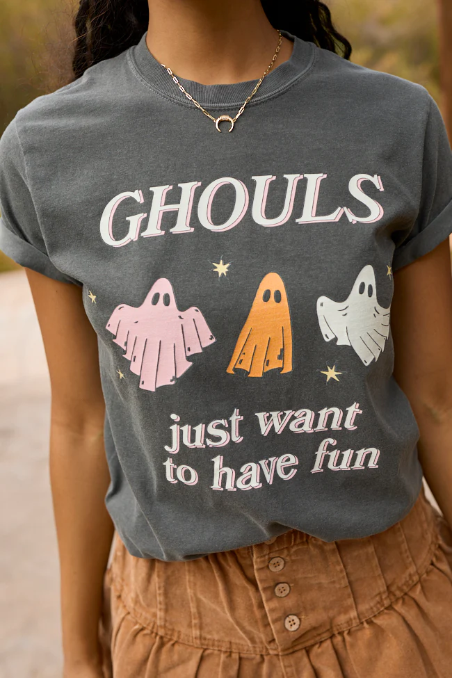 Ghouls Just Want To Have Fun Dark Grey Graphic Tee - Image 2