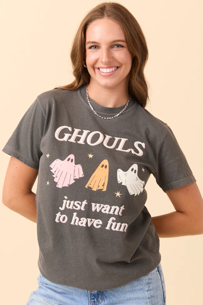 Ghouls Just Want To Have Fun Dark Grey Graphic Tee - Image 3