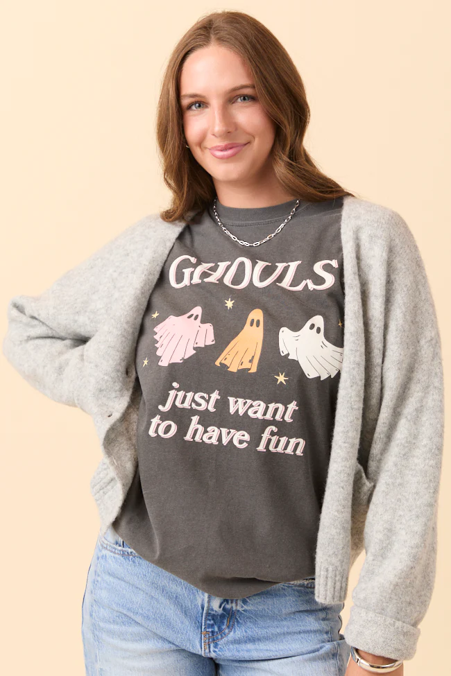 Ghouls Just Want To Have Fun Dark Grey Graphic Tee - Image 6