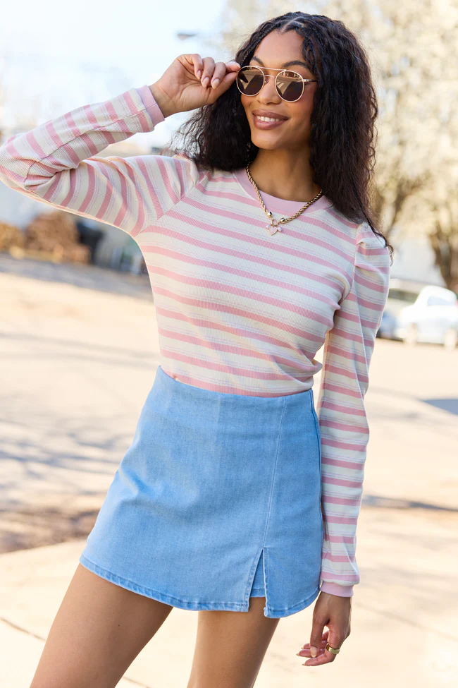 Ginger Pink Striped Puff Long Sleeve SALE
