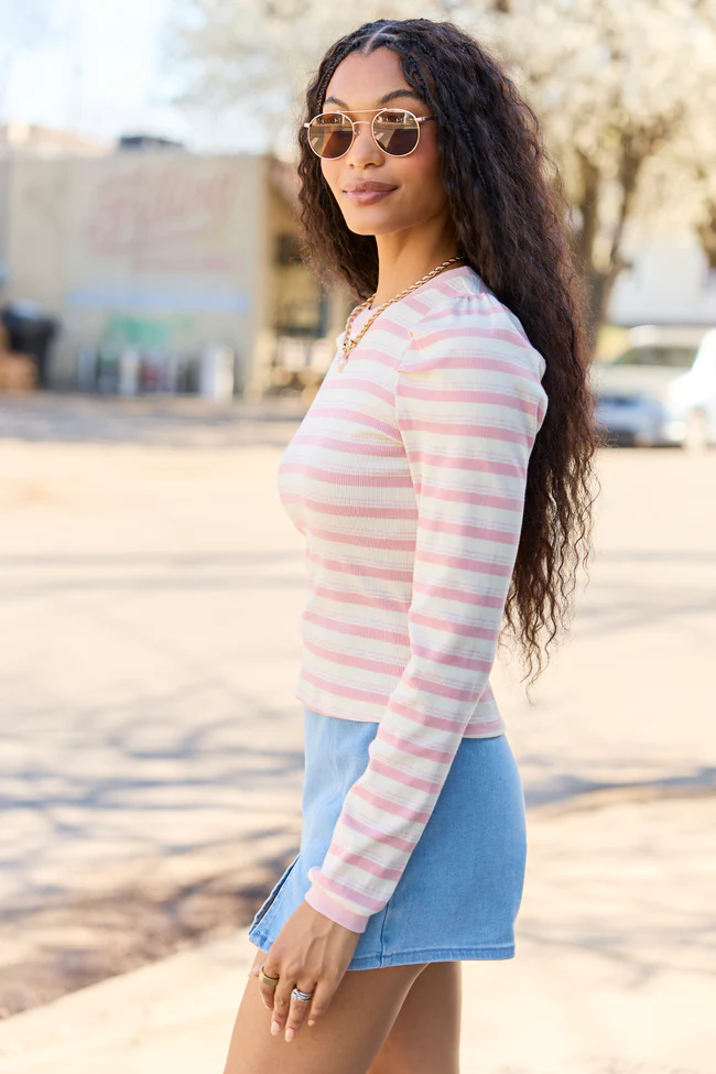 Ginger Pink Striped Puff Long Sleeve SALE - Image 4
