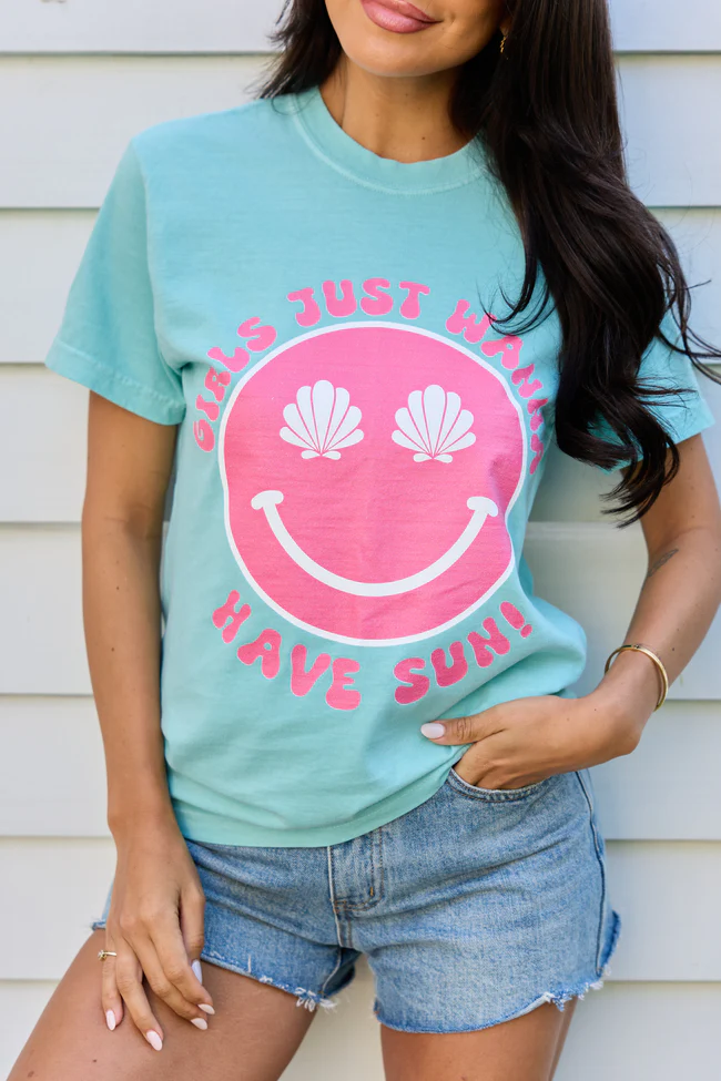Girls Just Wanna Have Sun Chalky Mint Comfort Colors Graphic Tee - Image 2