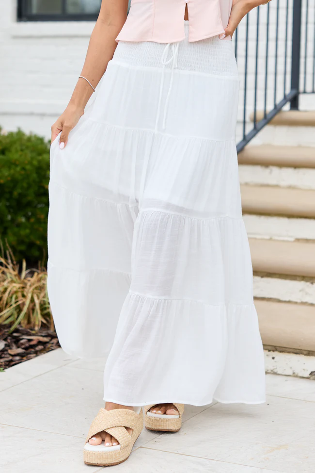 Giselle White Smocked Waist Maxi Skirt - Image 2