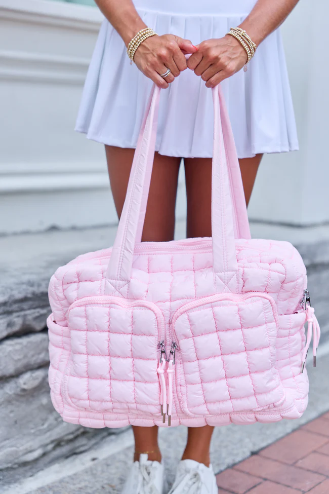 Haylie Candy Pink Quilted Weekender Bag - Image 3