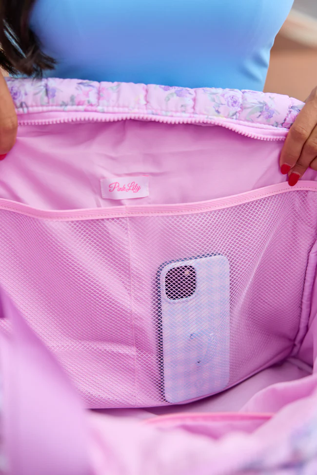 Haylie Lilac Floral Quilted Weekender Bag - Image 3
