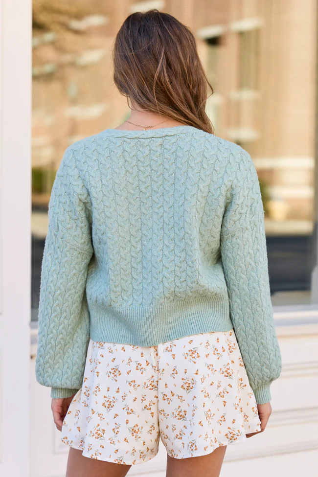 Heather Sage Green V-Neck Cardigan FINAL SALE - Image 4