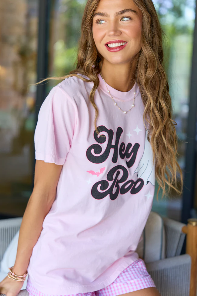 Hey Boo Light Pink Graphic Tee - Image 4