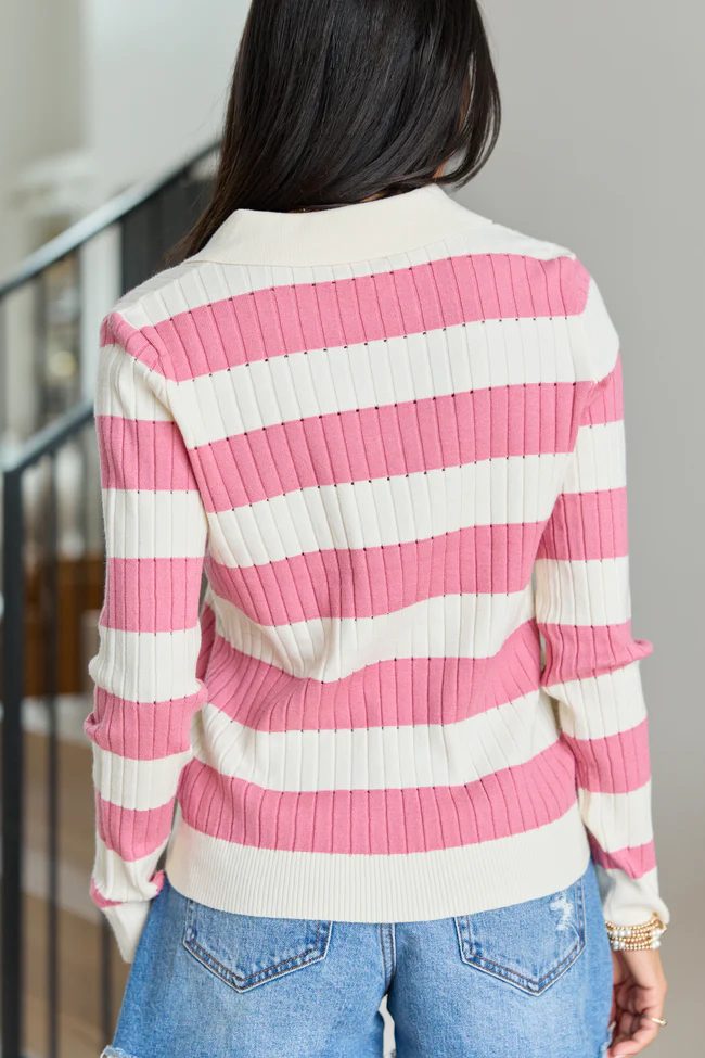Hillary Pink Striped V-Neck Sweater SALE - Image 5