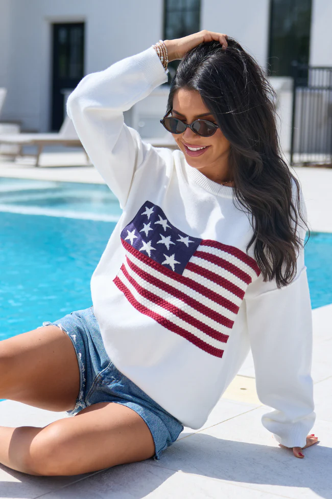 Home Of The Free Ivory Textured Flag Sweater SALE - Image 3