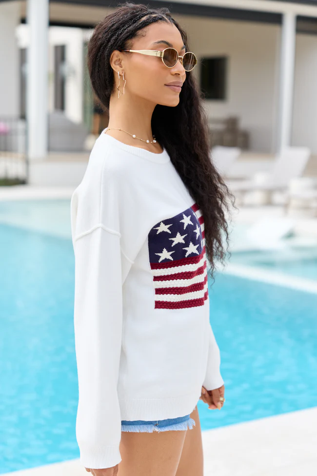 Home Of The Free Ivory Textured Flag Sweater SALE - Image 6