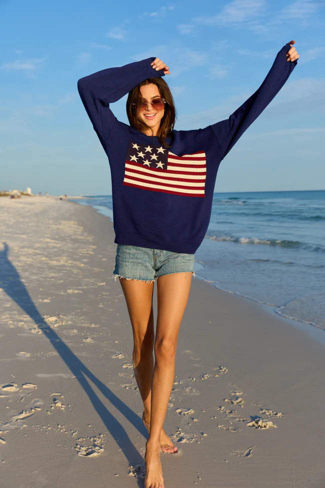 Home Of The Free Navy Textured Flag Sweater SALE - Image 3