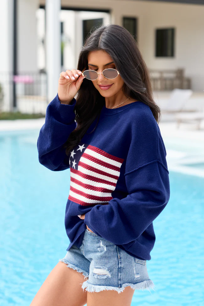 Home Of The Free Navy Textured Flag Sweater SALE - Image 6