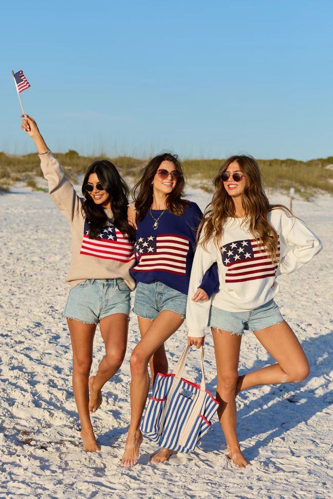 Home Of The Free Navy Textured Flag Sweater SALE - Image 8