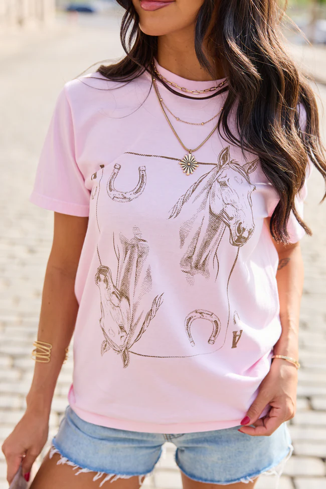 Horseshoe Card Light Pink Comfort Colors Graphic Tee - Image 2