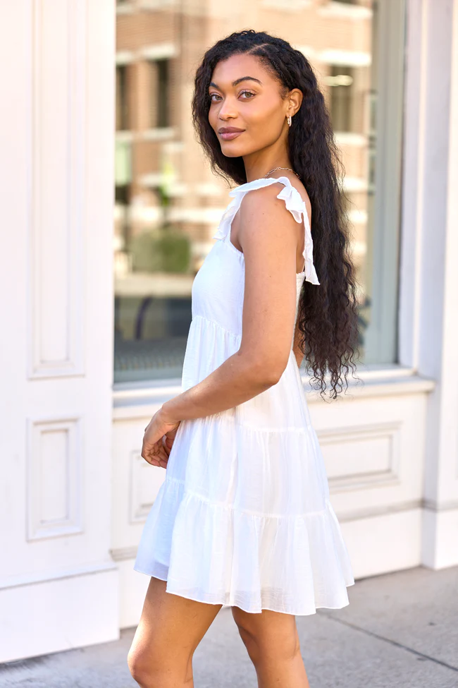 It's My Day White Smocked Top Mini Dress SALE - Image 3