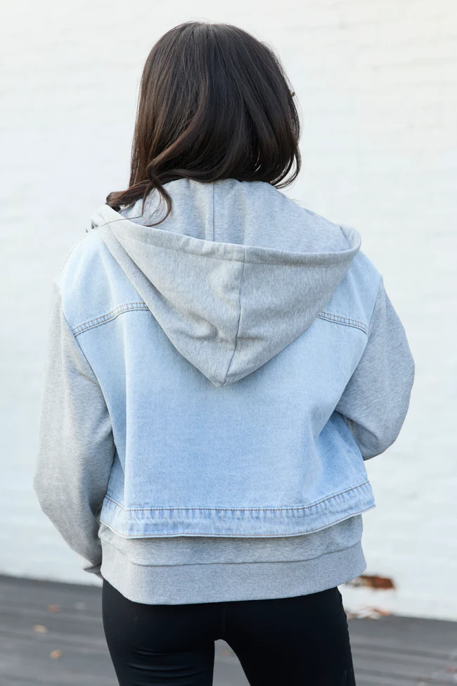 Jazzy Denim French Terry Hooded Jacket FINAL SALE - Image 4