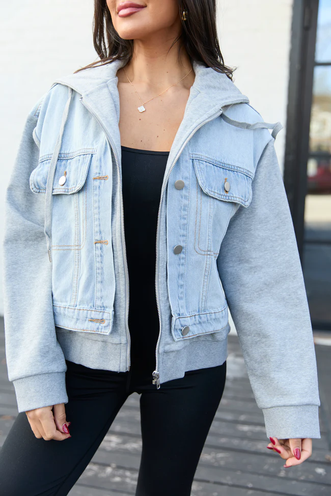 Jazzy Denim French Terry Hooded Jacket FINAL SALE - Image 5