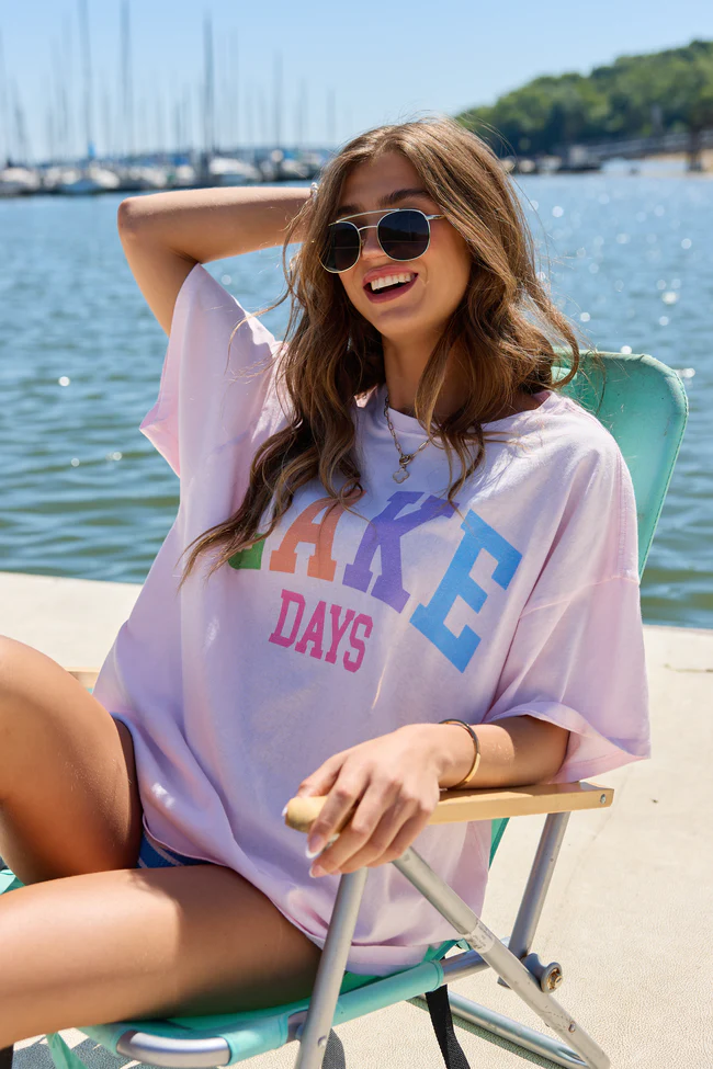 Lake Days Light Pink Oversized Graphic Tee