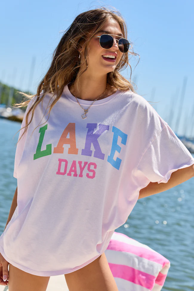 Lake Days Light Pink Oversized Graphic Tee - Image 2