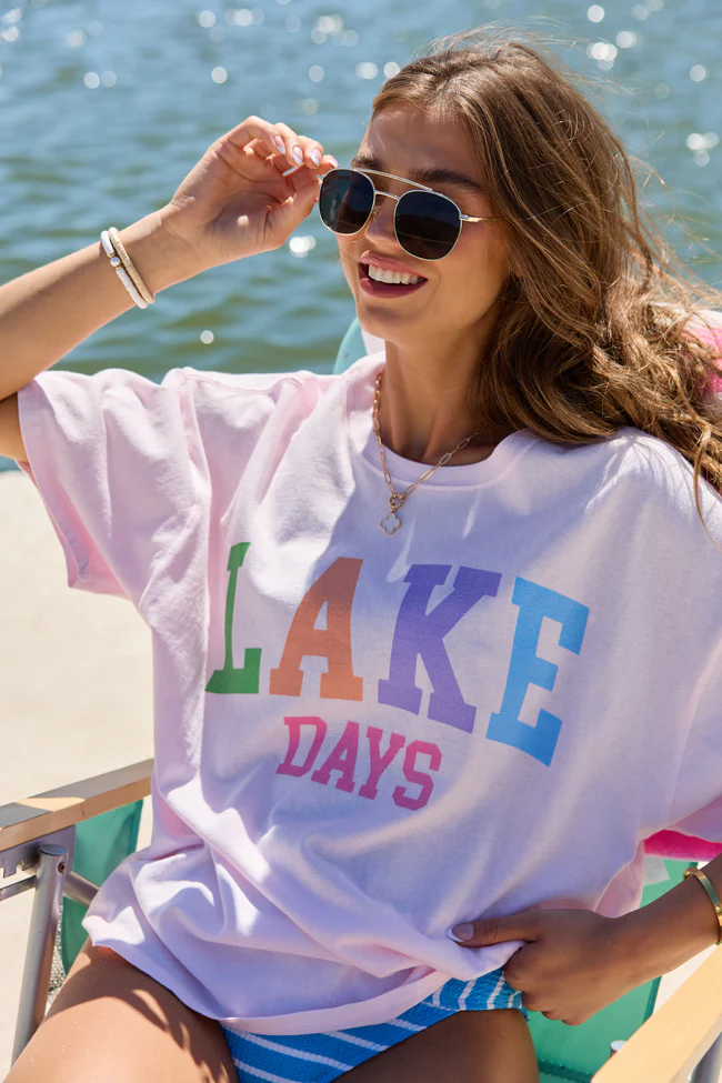 Lake Days Light Pink Oversized Graphic Tee - Image 3