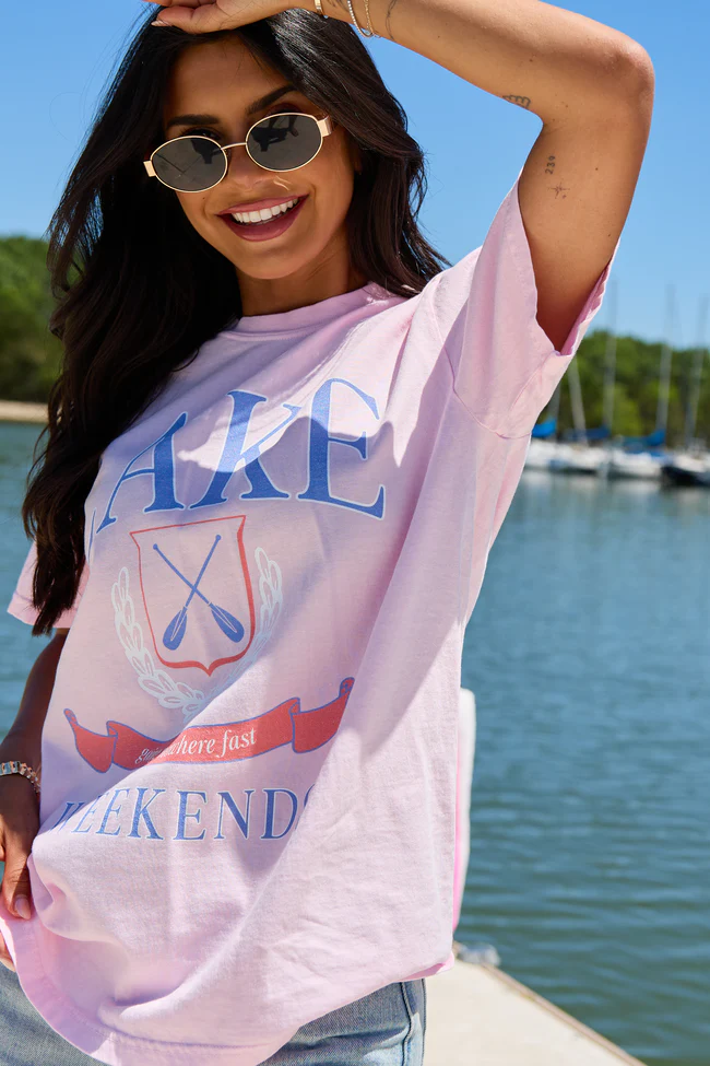 Lake Weekends Light Pink Comfort Colors Graphic Tee - Image 2