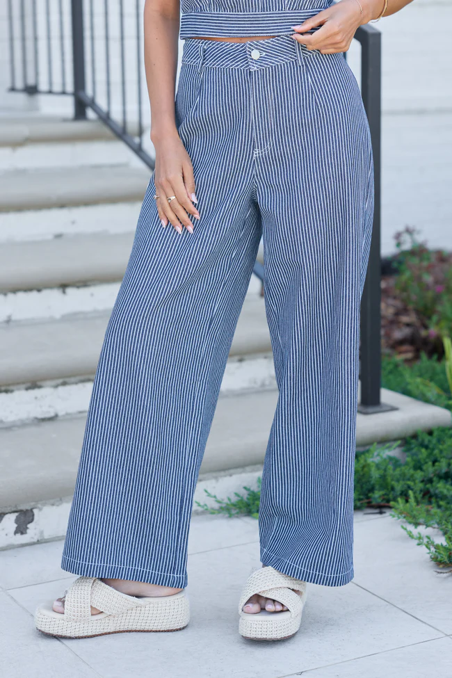 Lennon Navy Striped Pants - Image 2
