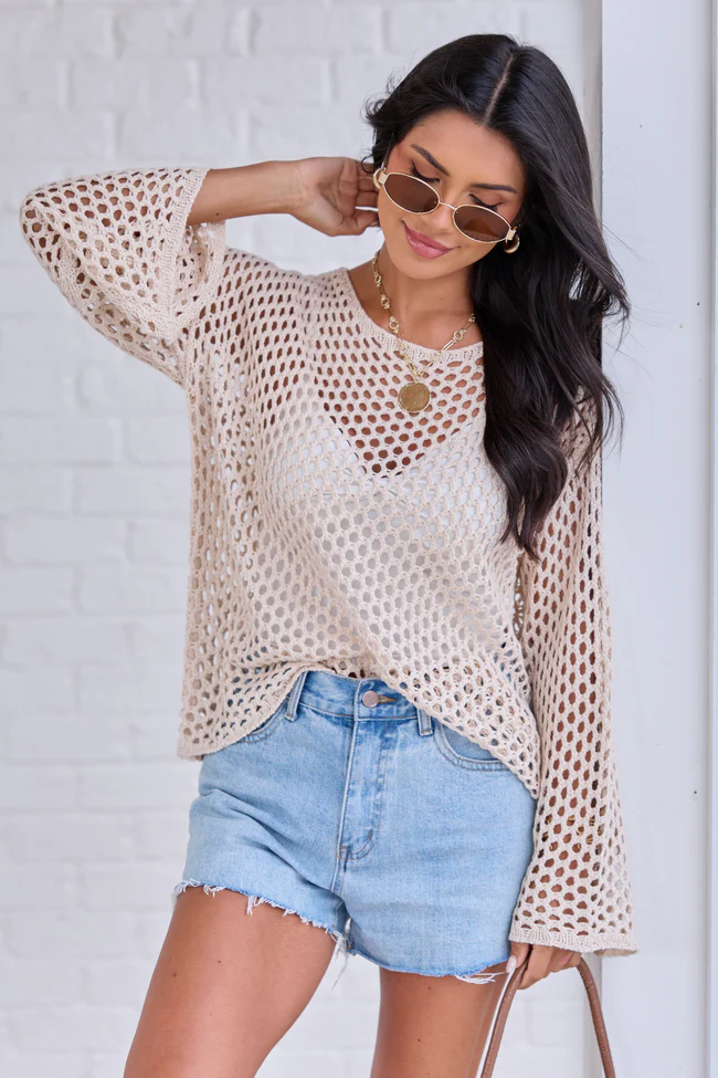 Let It Go Tan Open Knit Sweater FINAL SALE