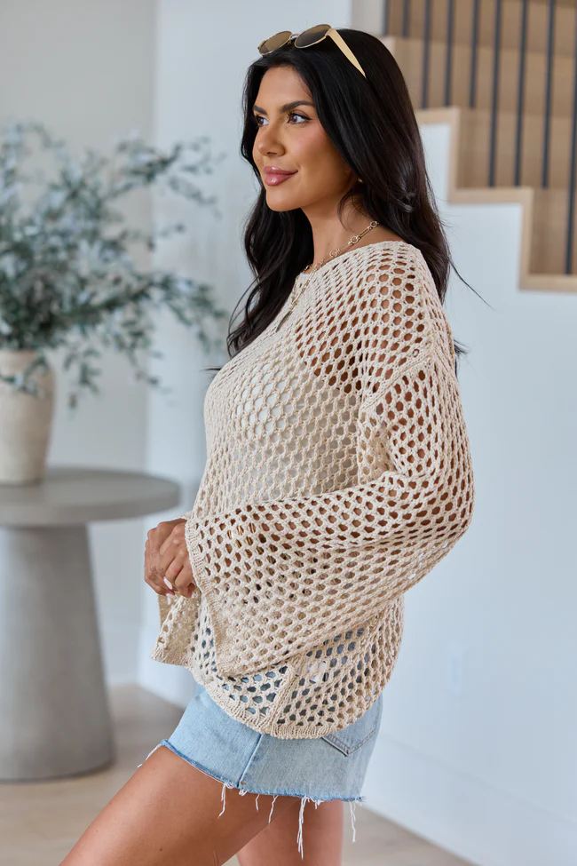 Let It Go Tan Open Knit Sweater FINAL SALE - Image 4