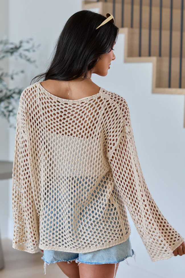Let It Go Tan Open Knit Sweater FINAL SALE - Image 5